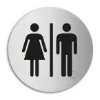 Roestvrij stalen zelfklevend  pictogram  \"Heren en Dames WC\"  Ø100mm dikte 1mm / pce