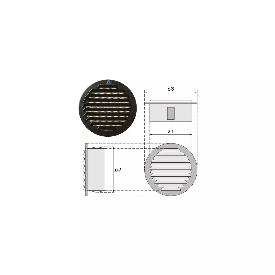Grille ronde 435R Renson Ral 9006...