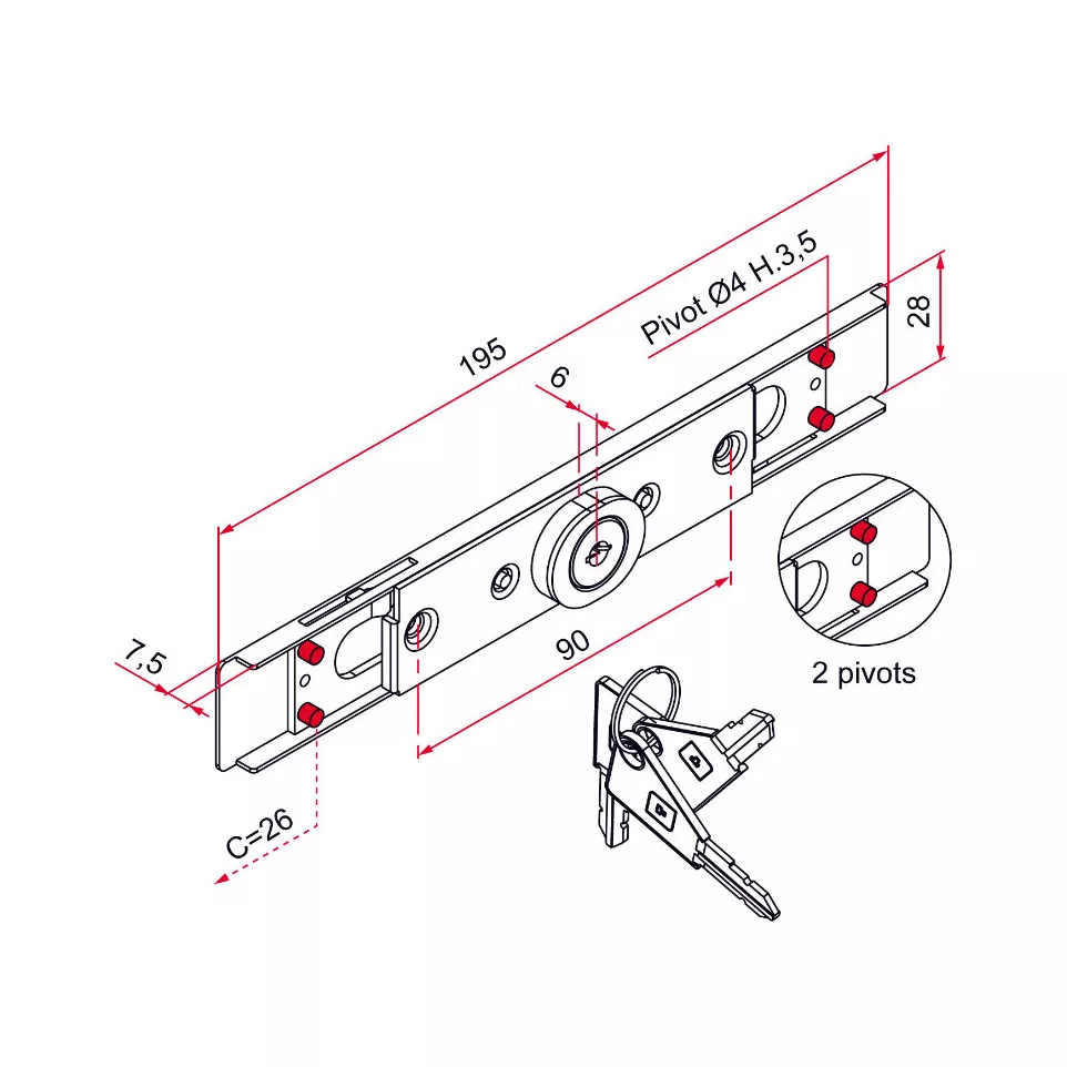 Cilinderslot AA40, voor 7-9 mm lamel...