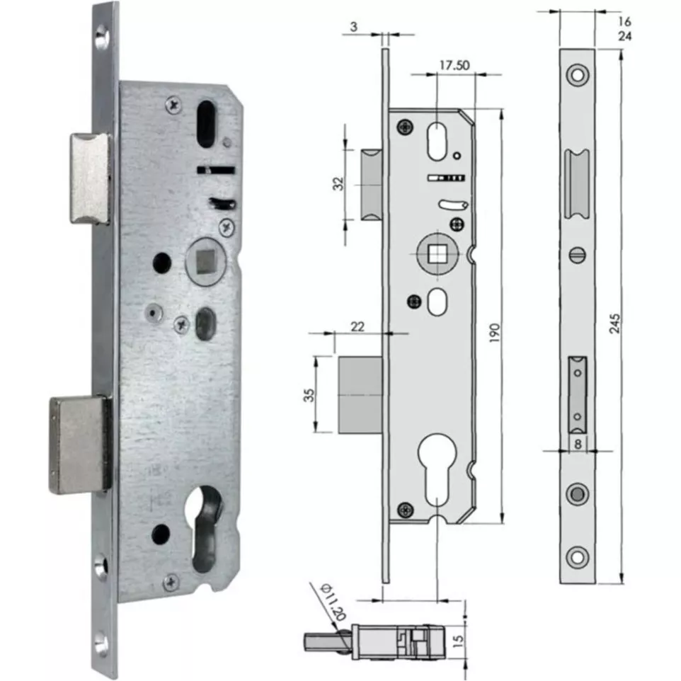 Serrure DMS 1049 PZ 55/92mm à tétière...