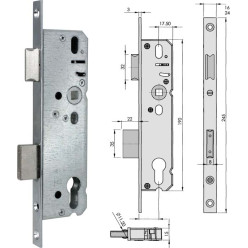 Serrure DMS 1049 PZ 35/92mm à tétière avec bout carré TC 16 / pce