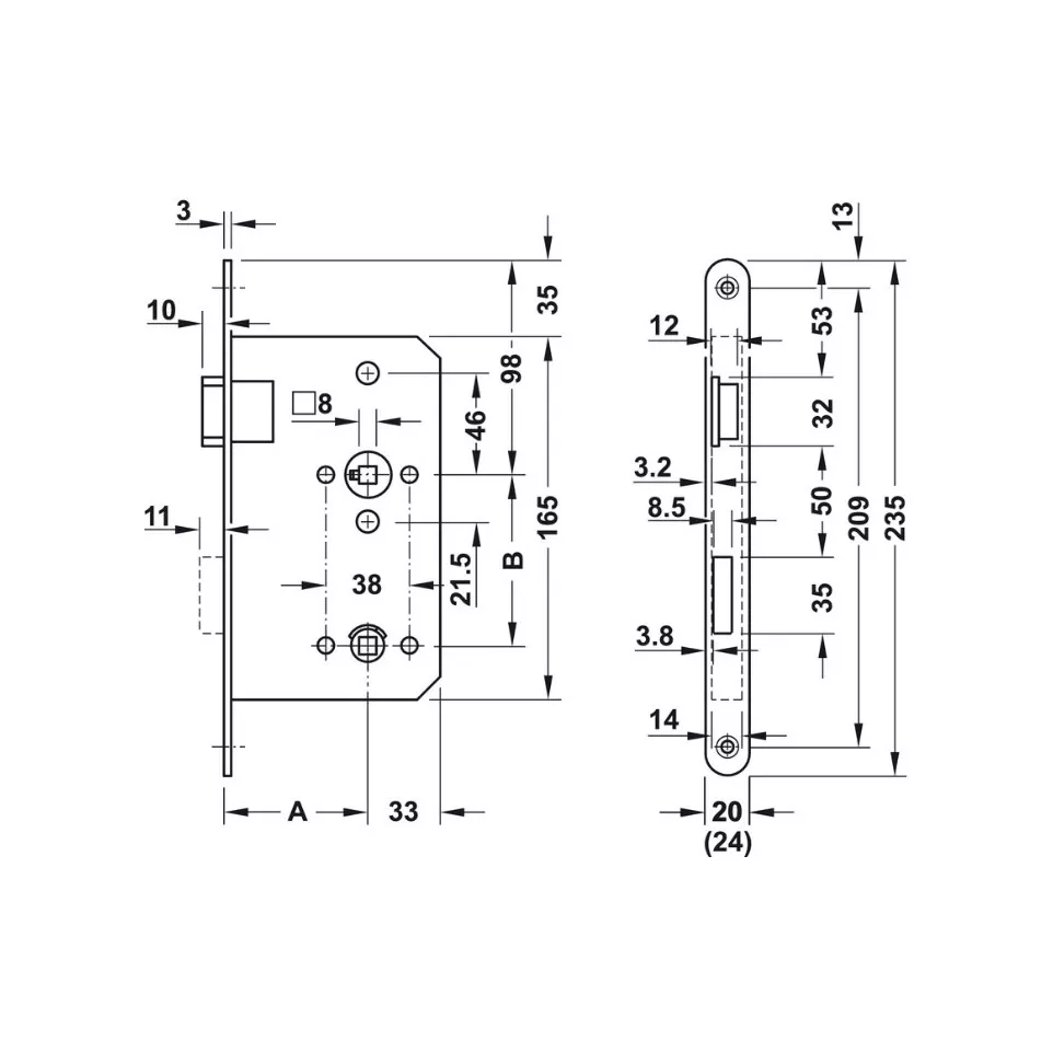 BMH 300 Grade 3 WC Mortise Lock DIN...