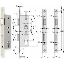 BKS Mortise Lock 0007 45/72 DIN Right with Offset Faceplate per piece