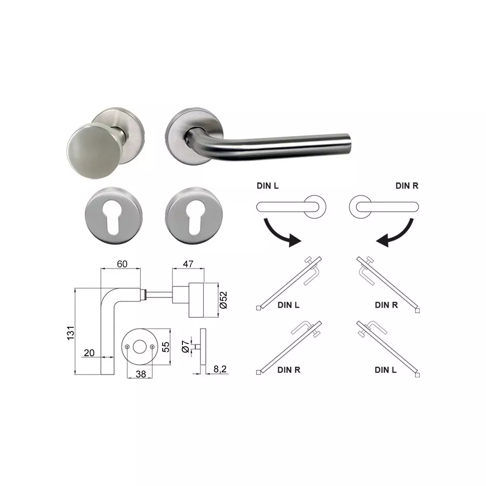 Stainless Steel Door Handle Set Ø20mm...