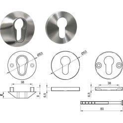 Pair of Security Escutcheons PZ Stainless Steel 304 for Door 35–80mm L&L 14mm Thickness / pc
