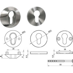 Pair of Security Escutcheons PZ Stainless Steel 304 for 35–80mm Doors L&L 4mm Thick / pc