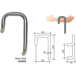 Tirant hopital pour coude Ø21mm 220mm droite (R) - inox brossé / pce