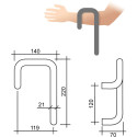 Tirant hopital pour coude Ø21mm 220mm gauche (L) - inox brossé / pce