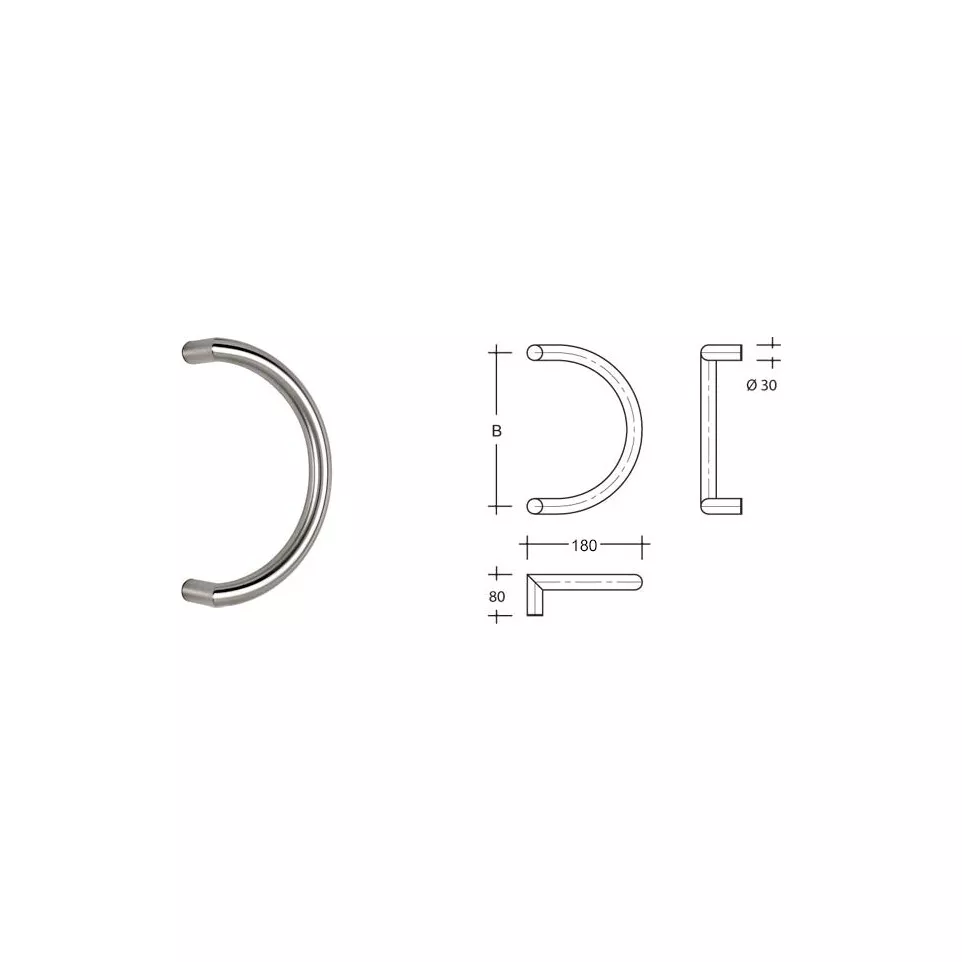 Tirant de porte C 90° Ø30 300mm inox...