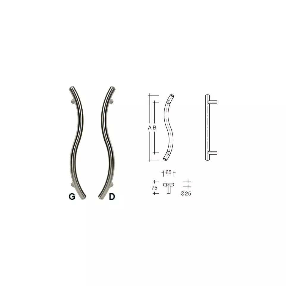 Deurtrekker S Ø25 350/450 mm rechts -...