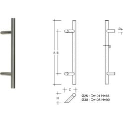 Tirant de porteT déporté Ø25 ES250.9 600/800mm inox brossé / pce