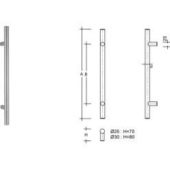 Rechte T-stang Ø30 ES300.1 1000/1200mm geborsteld inox / pce