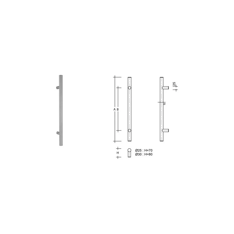 Straight Door Pull Handle T Type Ø30...