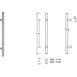 Rechte T-stang Ø30 ES300.1 400/600mm geborsteld inox / pce