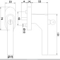 Roestvrijstalen venstergreep met sleutel TBT vorm L90° (vierkant 7 - L=24/31/36/42mm) / pce