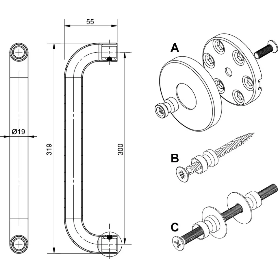 Tirants de porte L&L  U-forme  Ø19 mm...
