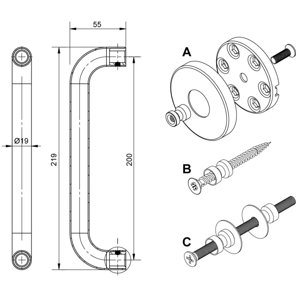 L&L U-vormige deurtrekker Ø19 mm...