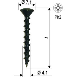 Vis de ferrures à tête fraisée PH2 6153 pour profil PVC Ø4,1x30mm Bichromaté / 4000pce