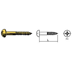 Vis à bois laiton tête ronde cruciforme (PZ2) din 7996 Ø4,5x25mm / 200pce