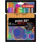 STABILO Point 88 Fineliner ARTY Wallet of 18 Assorted Colors