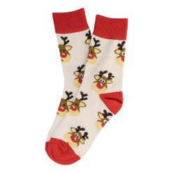 Julsokka naturelle rouge Chaussettes de Noël, rennes 38-42