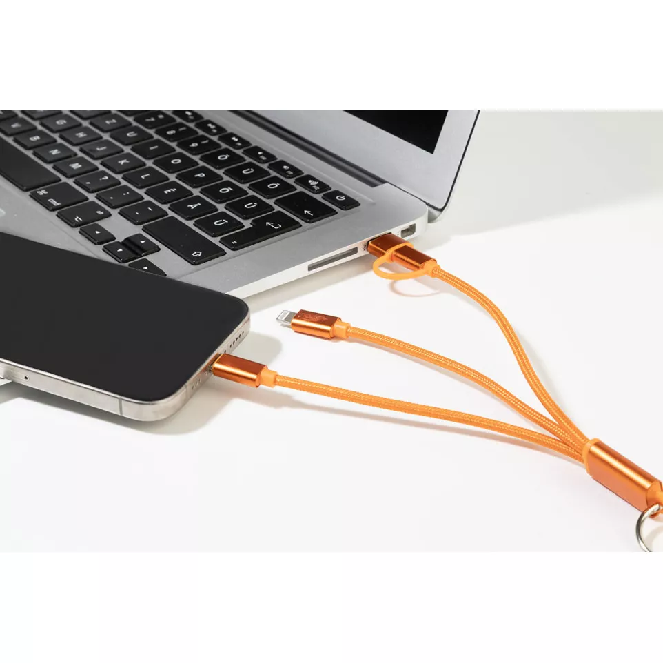 Rafob orange  keyring USB charger cable 