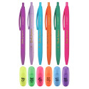 Q-CONNECT Think Positive 6 Ballpoint Pens with 6 Mini Highlighters Assorted Colours
