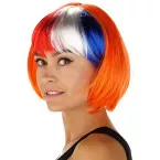 Perruque orange, coupe au carré avec frange, orange et rouge-blanc-bleu