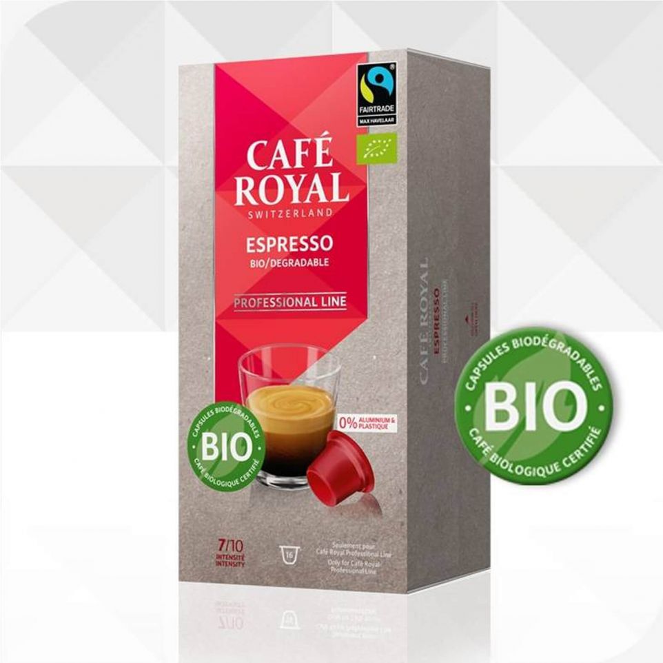 16 BIODEGRADABLE capsules Café Royal Pro Organic Espresso