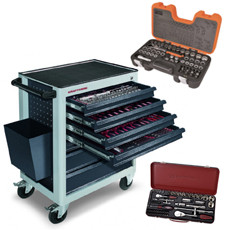Case with tools, complete tool trolley