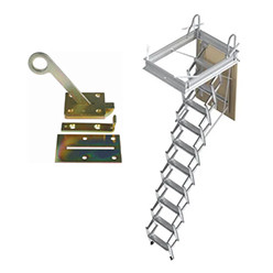 Retractable stairs, trap door latches