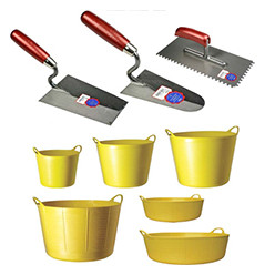 Troffels, pleisters, linialen, cuvelles