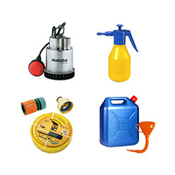 Hoses, sprayers, jerry cans, pumps